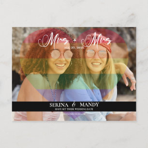 Carte Postale Rainbow Heart Photo Gay pride Enregistrer la date