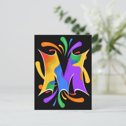 Carte Postale Rainbow Letter M Monogram Abstract (Debout devant)