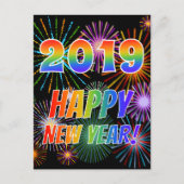 Carte Postale Rainbow Letters "2019" + "HEUREUX NOUVEL AN !" (Devant)