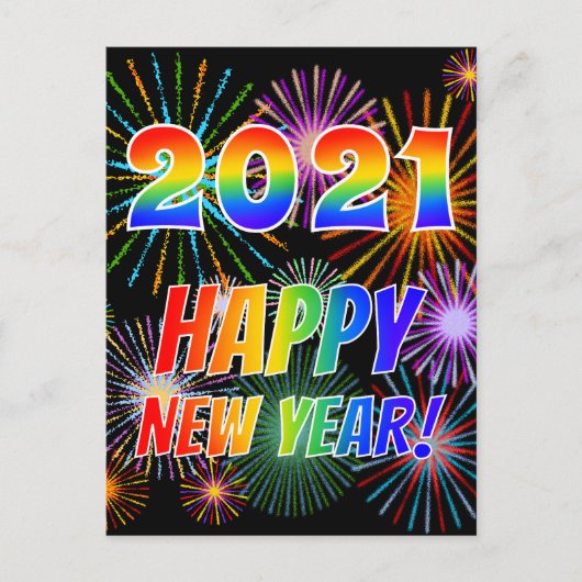 Carte Postale Rainbow Letters "2021" + "HEUREUX NOUVEL AN !" (Devant)