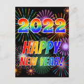 Carte Postale Rainbow Letters "2022" + "HEUREUX NOUVEL AN !" (Devant)