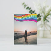 Carte Postale Rainbow Modern photo Mariage Décontracté Enregistr (Debout devant)