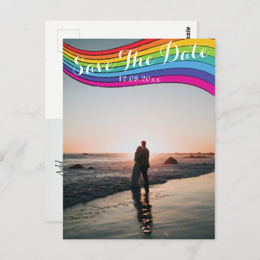 Carte Postale Rainbow Modern photo Mariage Décontracté Enregistr (Devant / Derrière)