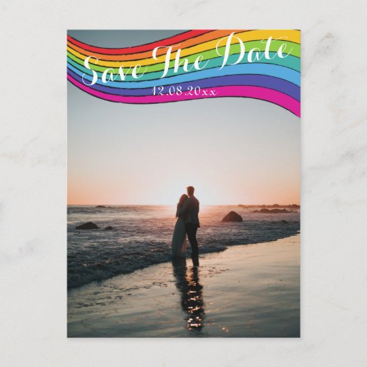 Carte Postale Rainbow Modern photo Mariage Décontracté Enregistr (Devant)
