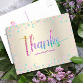 Carte Postale Rainbow Parties scintillant Gold Sweet 16 Merci d'