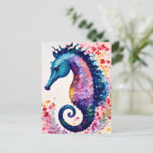 Carte Postale Rainbow Seahorse Floral Art (Debout devant)