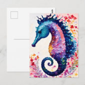 Carte Postale Rainbow Seahorse Floral Art (Devant / Derrière)