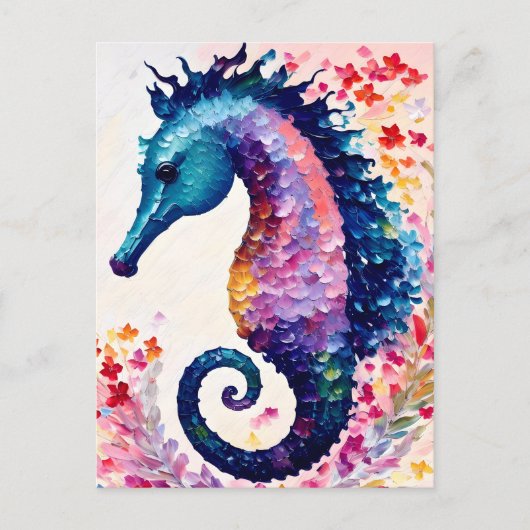 Carte Postale Rainbow Seahorse Floral Art (Devant)