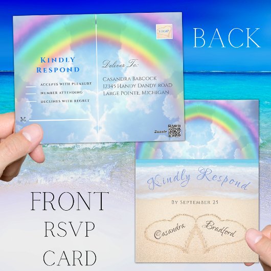 Carte postale Rainbow Sky Beach Wedding RSVP