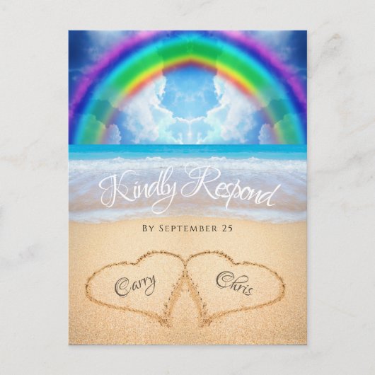 Carte postale Rainbow Sky Beach Wedding RSVP (Devant)