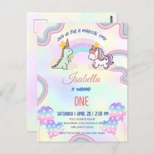 Carte Postale Rainbow Unicorn & Dinosaur Friends Anniversaire Pa