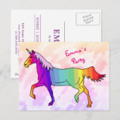 Carte Postale Rainbow Unicorn Invitation de fête d'anniversaire (Devant / Derrière)
