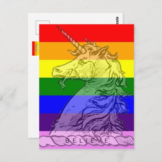 Carte Postale Rainbow Unicorn Magical LGBT Gay pride (Devant / Derrière)