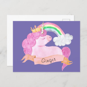 Carte Postale 🌈 Rainbow Unicorn Nom personnalisé     
