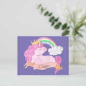 Carte Postale 🌈 Rainbow Unicorn Nom personnalisé (Debout devant)