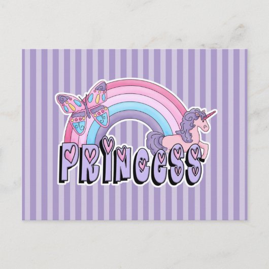Carte Postale Rainbow Unicorn Papillon Princesse Design (Devant)