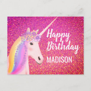 Carte Postale Rainbow Unicorn rose Faux Parties scintillant Anni