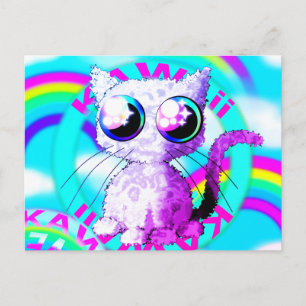 Carte Postale Rainbows et un chat bouclé dans le style Kawaii