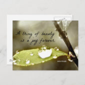 Carte Postale Raindrop sur la feuille, avec une citation : "Une  (Devant / Derrière)