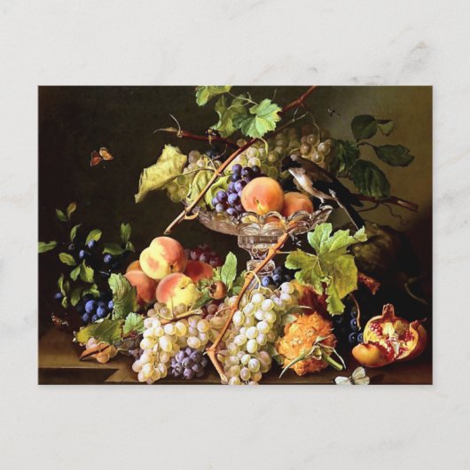 Carte Postale Raisins Fruit Bird Still Life peinture (Devant)