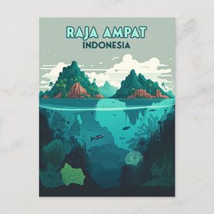 Carte Postale Raja Ampat Indonésie Sous-marin Scuba Retro