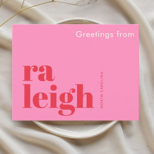Carte Postale Raleigh Caroline du Nord typographique rose