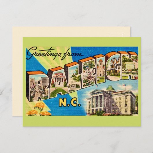 Carte postale Raleigh NC Retro (Devant / Derrière)