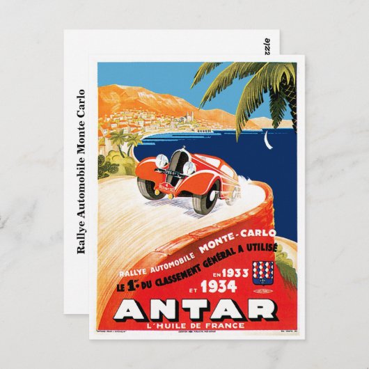 Carte Postale Rallye Automobile Monte Carlo (Devant / Derrière)