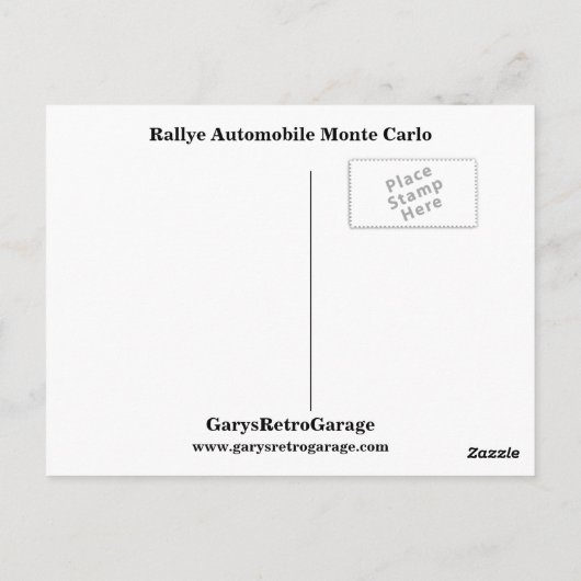 Carte Postale Rallye Automobile Monte Carlo (Dos)