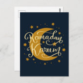 Carte Postale Ramadan Kareem | Croissant d'or et étoiles (Devant / Derrière)