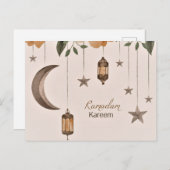 Carte Postale Ramadan Kareem lune et étoiles (Devant / Derrière)