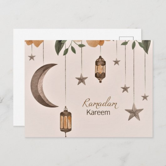 Carte Postale Ramadan Kareem lune et étoiles (Devant / Derrière)