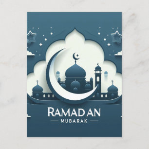 Carte postale Ramadan moderne bleu et blanc