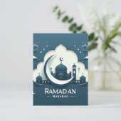 Carte postale Ramadan moderne bleu et blanc (Debout devant)