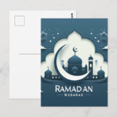 Carte postale Ramadan moderne bleu et blanc (Devant / Derrière)