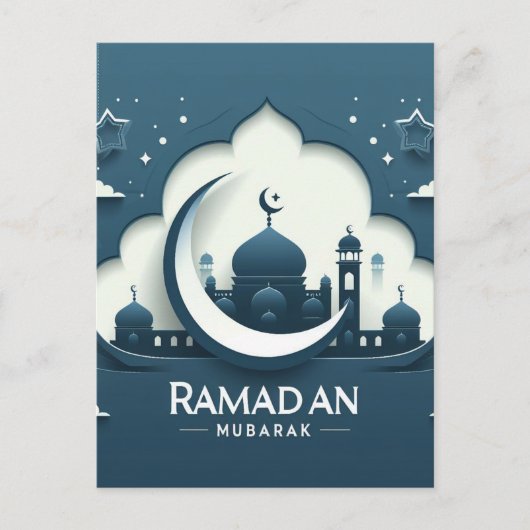 Carte postale Ramadan moderne bleu et blanc (Devant)