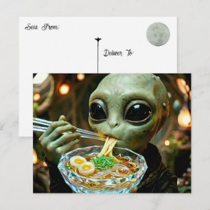 Carte Postale Ramen Alien Dire bonjour Garder le contact