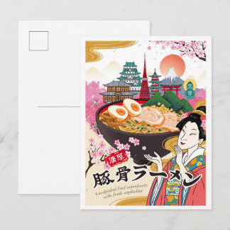 Carte Postale Ramen Tokyo Japan Art Vintage Travel Illustration