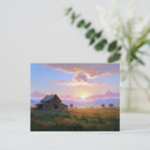 Carte Postale Ranch Sunset Sunrise Peinture Ancienne Ferme aband (Debout devant)