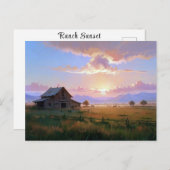 Carte Postale Ranch Sunset Sunrise Peinture Ancienne Ferme aband (Devant / Derrière)
