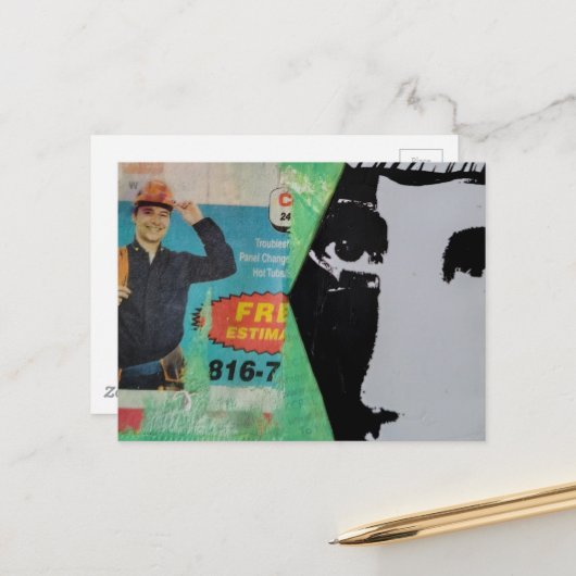 Carte Postale Random Mixed Media Collage Working Man and a Face (Devant/Arrière en situation)