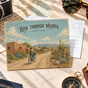 Carte Postale Randonnée à vélo vintage à Marfa Texas Désert Voya