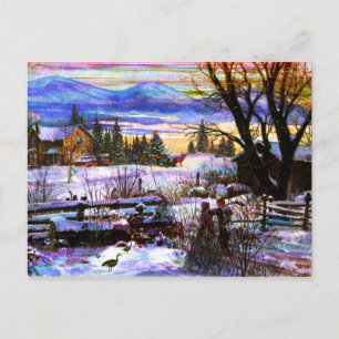 Carte Postale Randonnée d'hiver Accueil Garçon Fille et chien