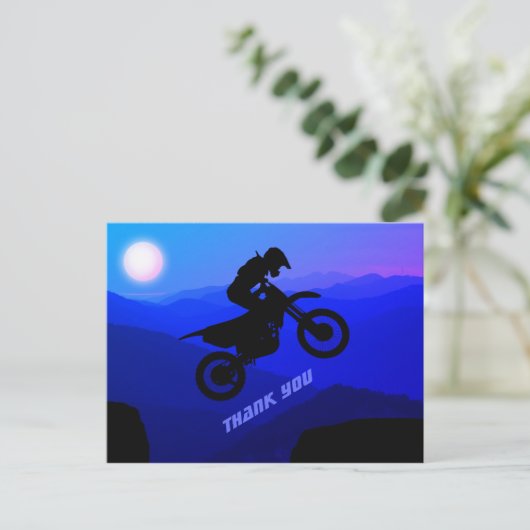 Carte Postale Randonnée en moto cross sous la pleine lune Merci (Debout devant)