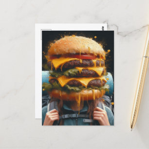 Carte Postale Randonnée surréaliste avec un cheeseburger sur mon