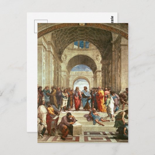 Carte Postale Raphael - École d'Athènes, célèbre peinture (Devant / Derrière)