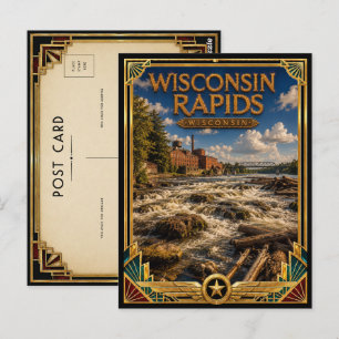 Carte Postale Rapides du Wisconsin Wisconsin Art Déco Doré Vinta