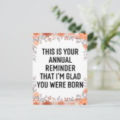 Carte Postale Rappel annuel Snarky Anniversaire, Anniversaire Ci (Debout devant)