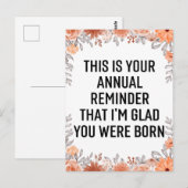 Carte Postale Rappel annuel Snarky Anniversaire, Anniversaire Ci (Devant / Derrière)