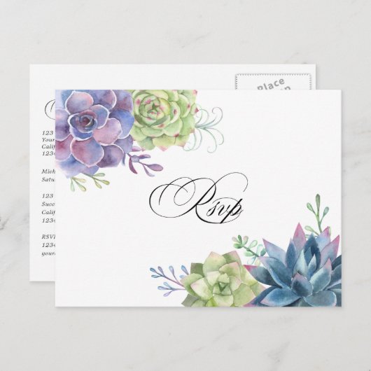 Carte Postale Rappel de Mariage Cactus Succulents Rsvp (Devant / Derrière)